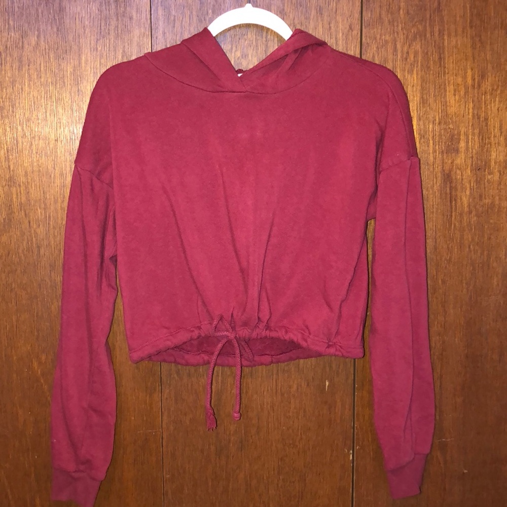 red cinched hoodie
